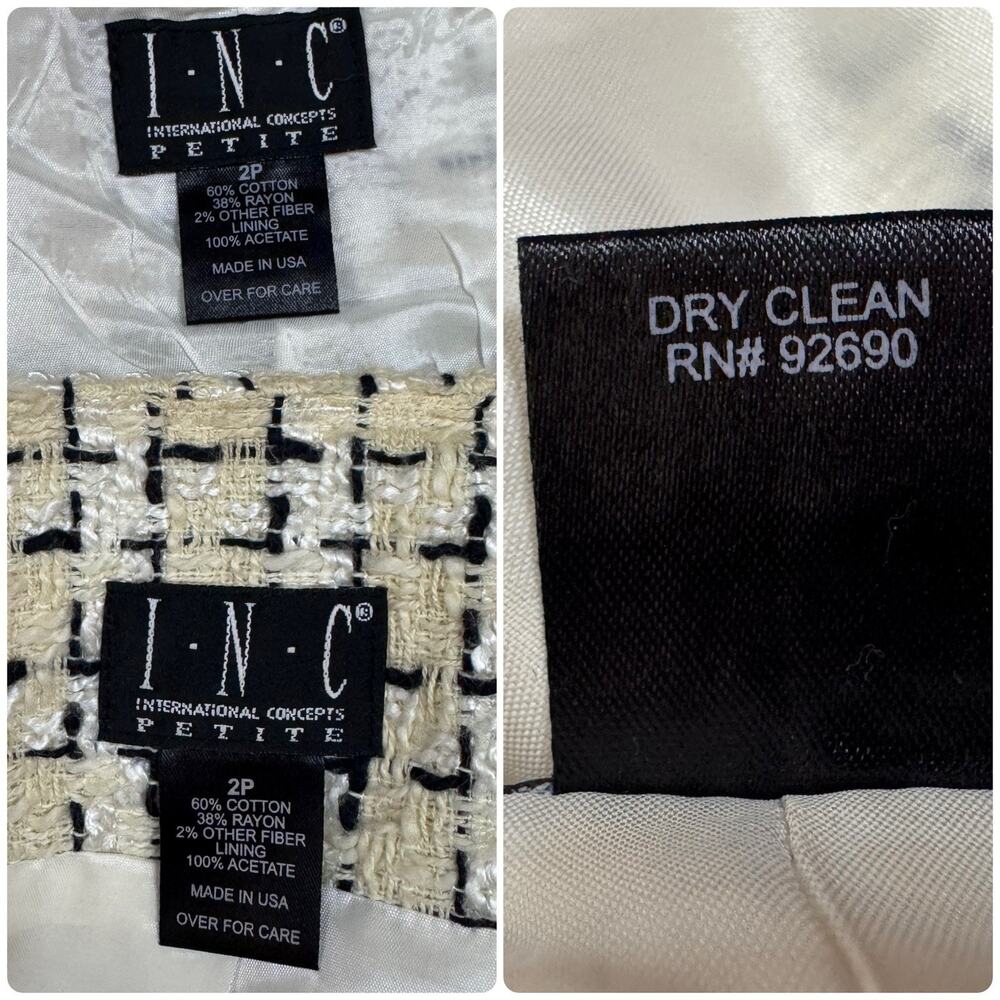 INC International Concepts Tweed Skirt Suit Set Ivory Black Size 2 Petite - Picture 11 of 11